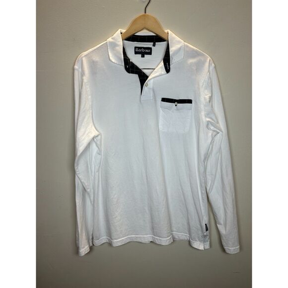 Barbour Men's Size L White Corpatch Long Sleeve Polo Shirt EUC - Picture 4 of 11